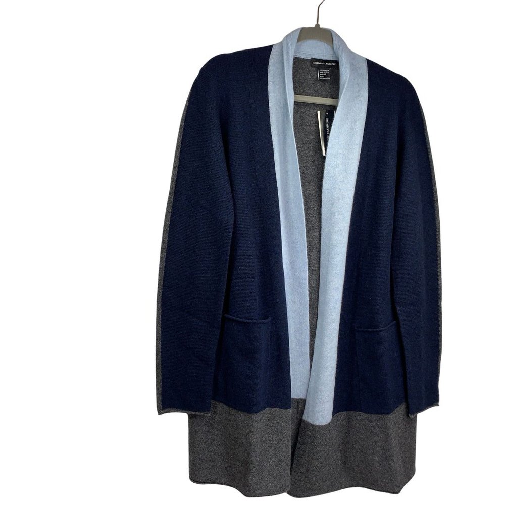 Stitch Fix 100% Cashmere Open Front Long Sleeve Colorblock Cardigan Size L NWT